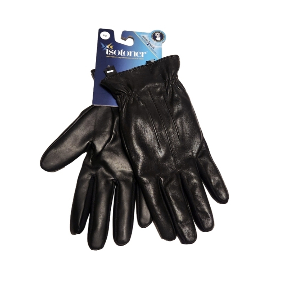 Isotoner NEW Faux Leather Fur Winter Smart Touch Mens Gloves Black Large